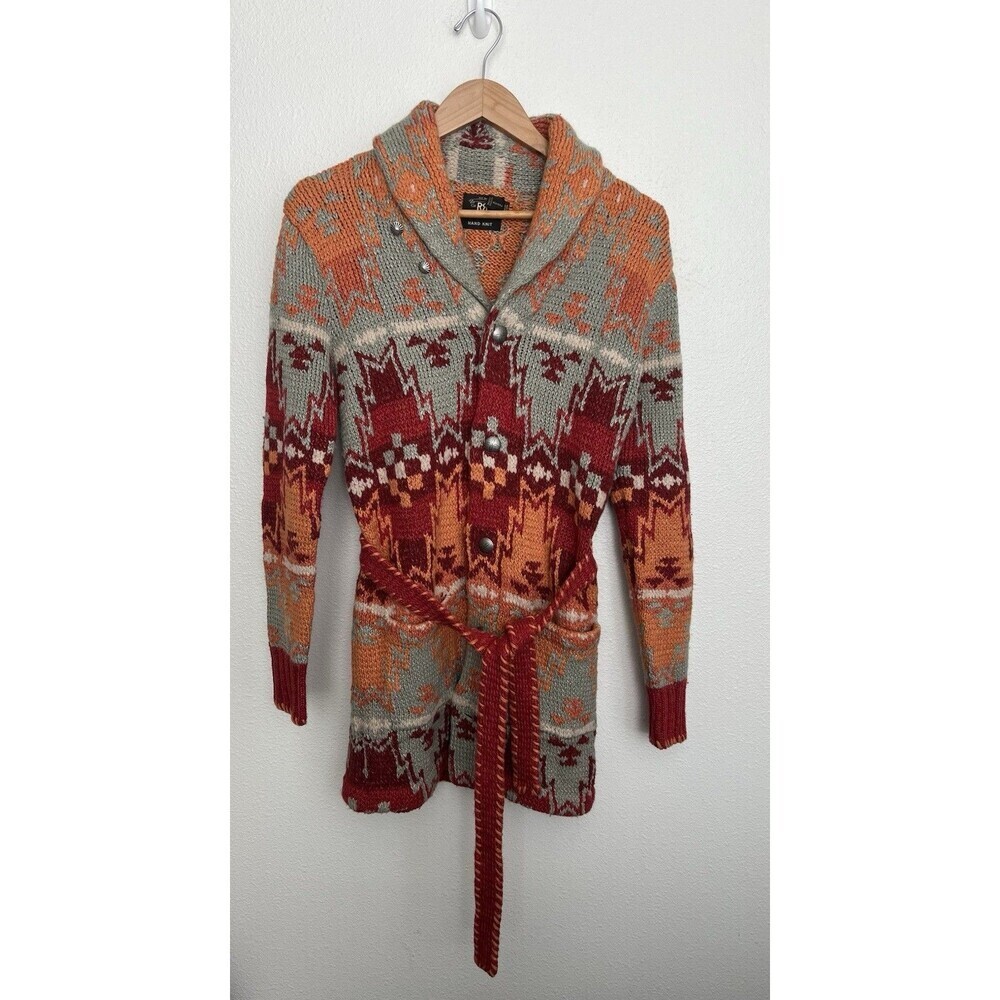 Rrl Ralph Lauren Hand Knit Ranch Cardigan Sweater Aztec Gray Women's Size S 2
